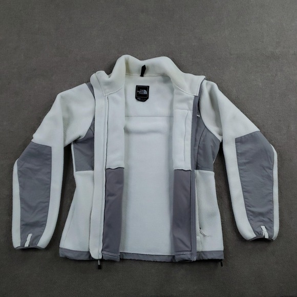 The North Face Denali Jacket Women Medium White Gray Fleece Full Zip Pockets - Picture 5 of 16